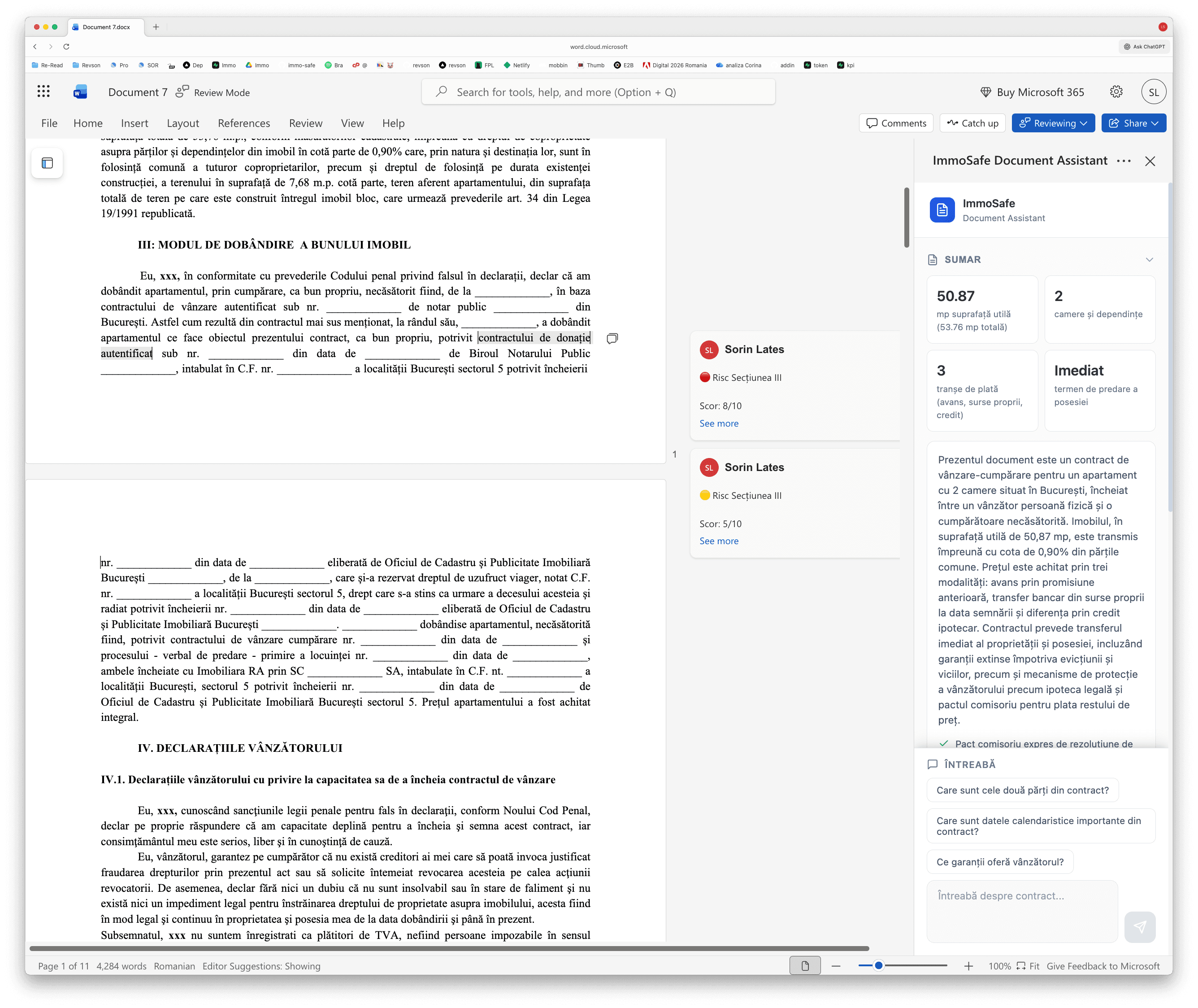 Microsoft Word document with ImmoSafe Document Assistant